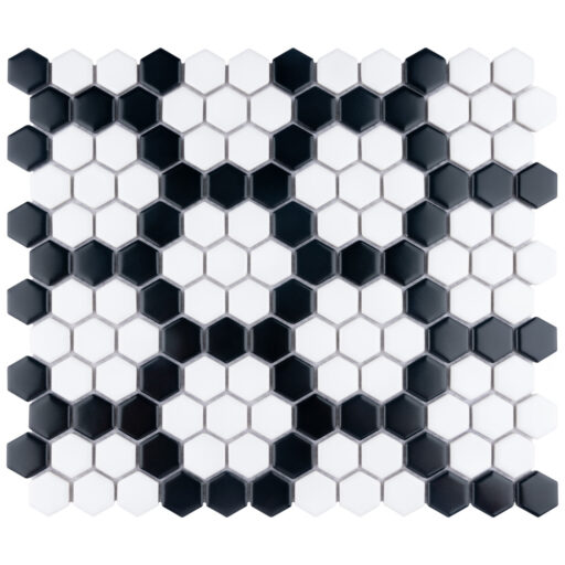 Metro Hex M Wht w/ M Bk Honeycomb 10-1/4 in. x 11-7/8 in. Porcelain Mosaic Tile