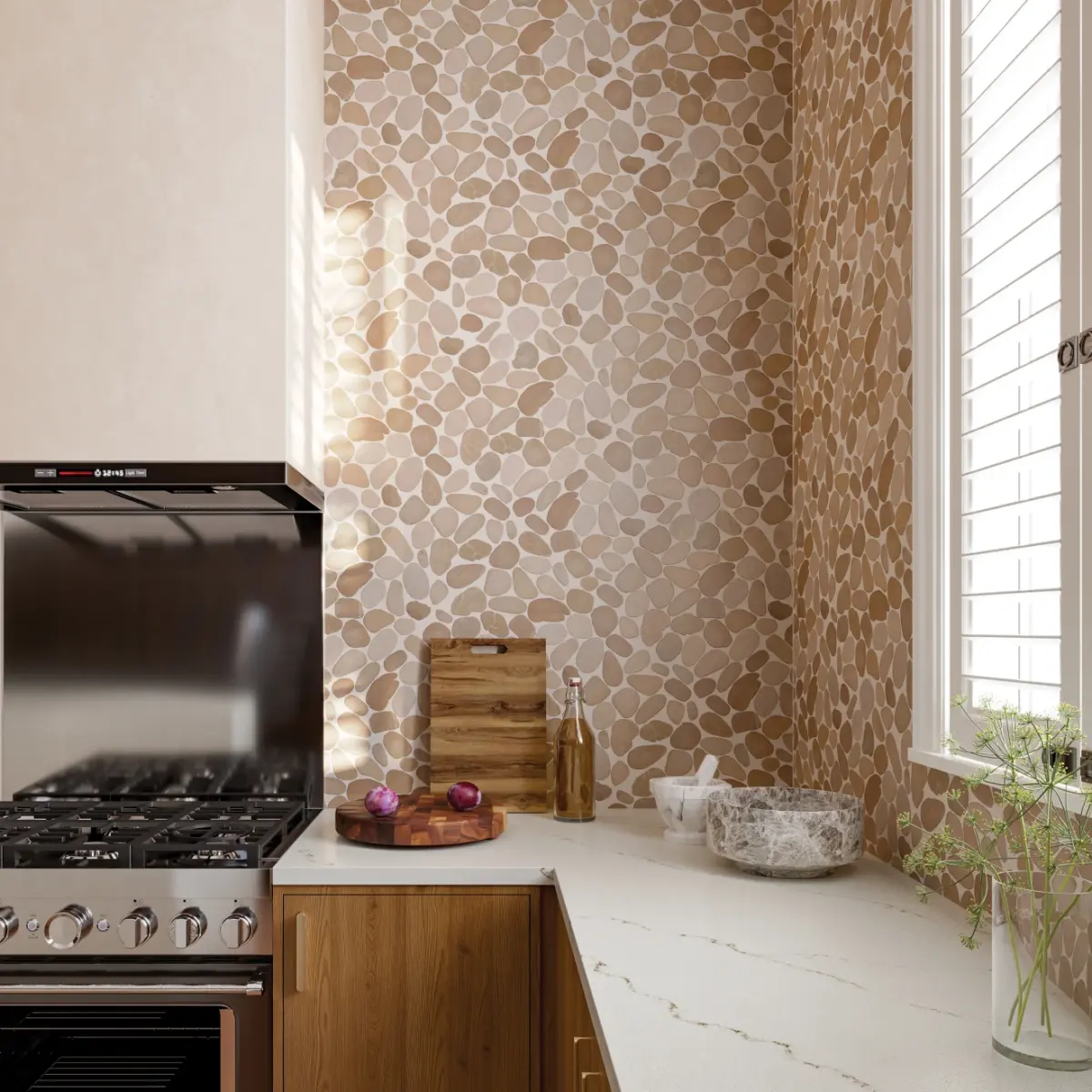 Waterbrook Jumbo Tumbled Pebble Mosaic in White Carrara - Image 2