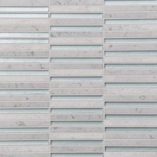 Kaikos 3/8x4 Stacked Gls/Stn Mosaic Blue & White Carrara