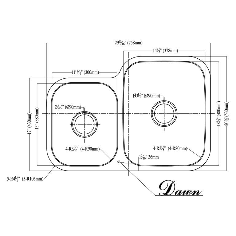 Dawn® Undermount Double Bowl Sink (Small Bowl on Left)