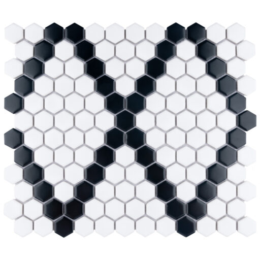 Metro Hex M Wht w/ M Blk Diamond 10-1/4 in. x 11-7/8 in. Porcelain Mosaic Tile
