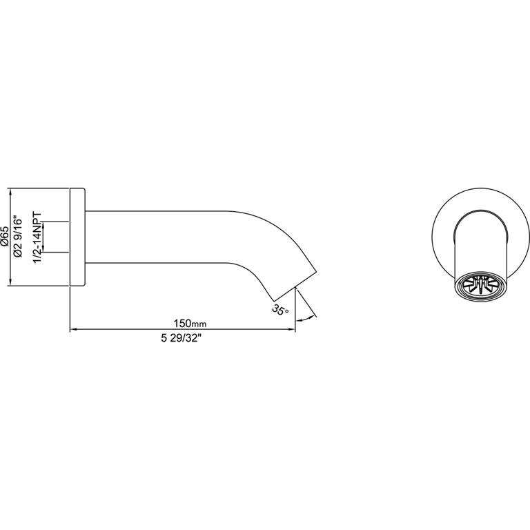 Dawn® Wall Mount Tub Spout, Brushed Nickel Finished