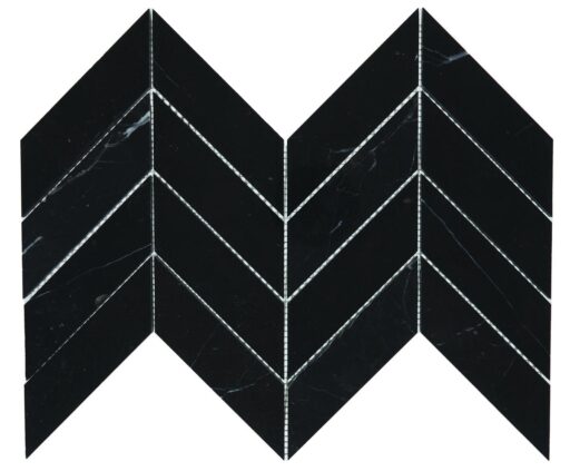 14.37" x 14.62" Pietra Divina Nero Marquina Mosaic Natural Stone Tile Square Chevron Polished