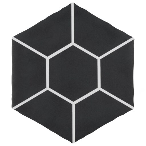 Palm Honeycomb Hex Black 5-7/8" x 6-7/8" Porcelain F/W Tile