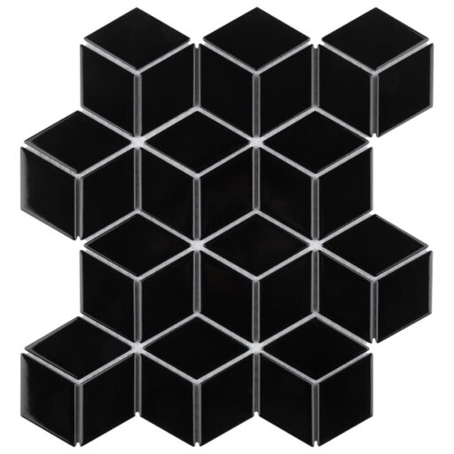 Metro Rhombus Glossy Black 10-1/2"x12-1/8" Porcelain Mos