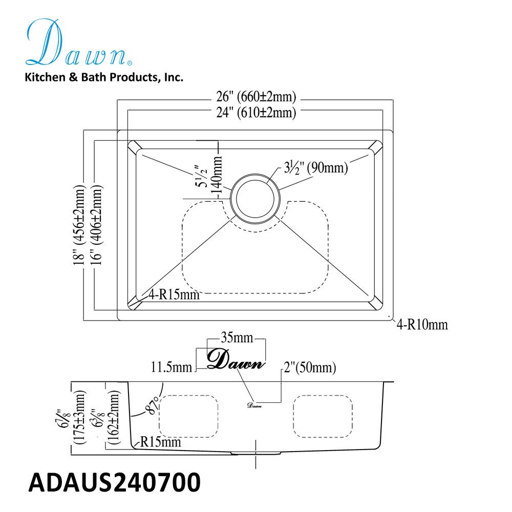 Dawn® ADA Undermount Single Bowl Sink