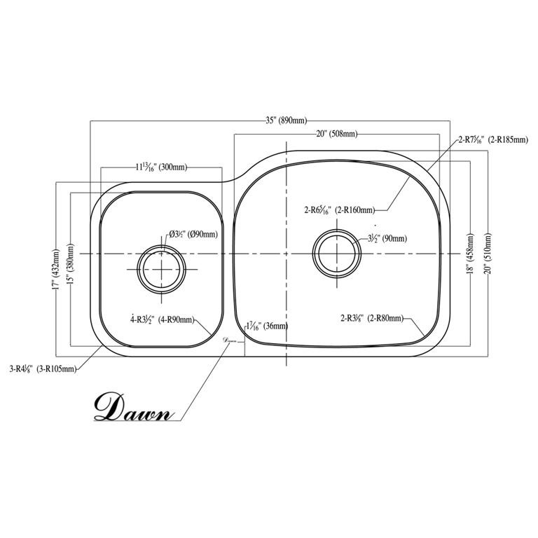 Dawn® Undermount Double Bowl Sink (Small Bowl on Left)