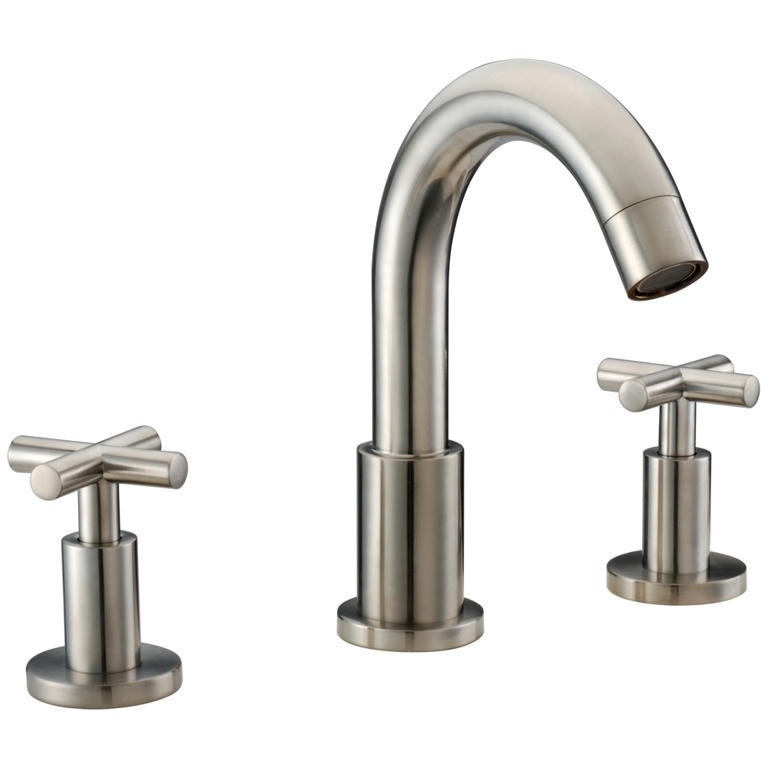 Dawn® 3-hole widespread lavatory faucet with cross handles for 8" centers, Brushed Nickel (Standard pull-up drain with lift rod D90 0010BN included)