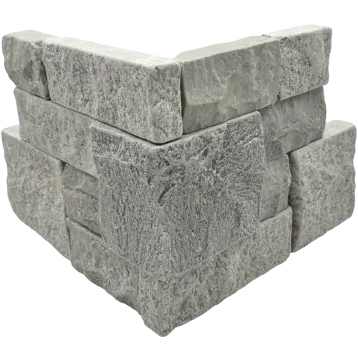 Tumbled Ledger 8" x 18" Marble Corner-Wired Mesh in Grey