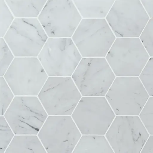 White Carrara 3" Hexagon Honed Marble Mosaic