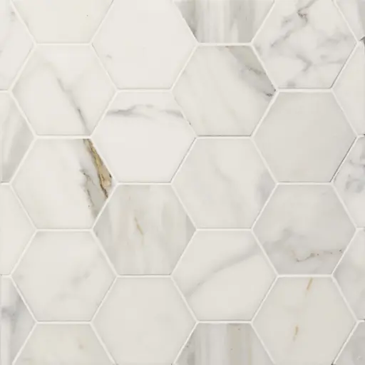 Calacatta Oro 3" Hexagon Honed Marble Mosaic