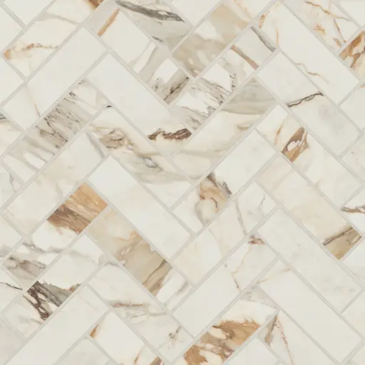 Magnifica Era Luxury 1" x 4" Satin Porcelain Herringbone Mosaic in Calacatta Borghini