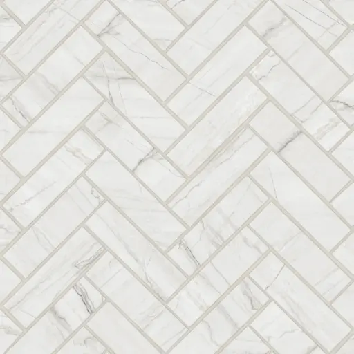Magnifica Era Luxury 1" x 4" Satin Porcelain Herringbone Mosaic in Mont Blanc